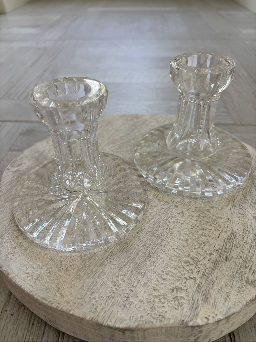 Waterford Crystal Clear Ribbed Candle Holders - Pair